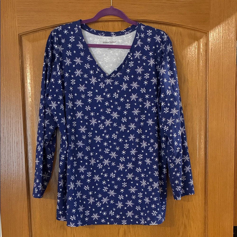 Woman Within Blue Snowflake Long Sleeve Tee New Without tags - Picture 1 of 5
